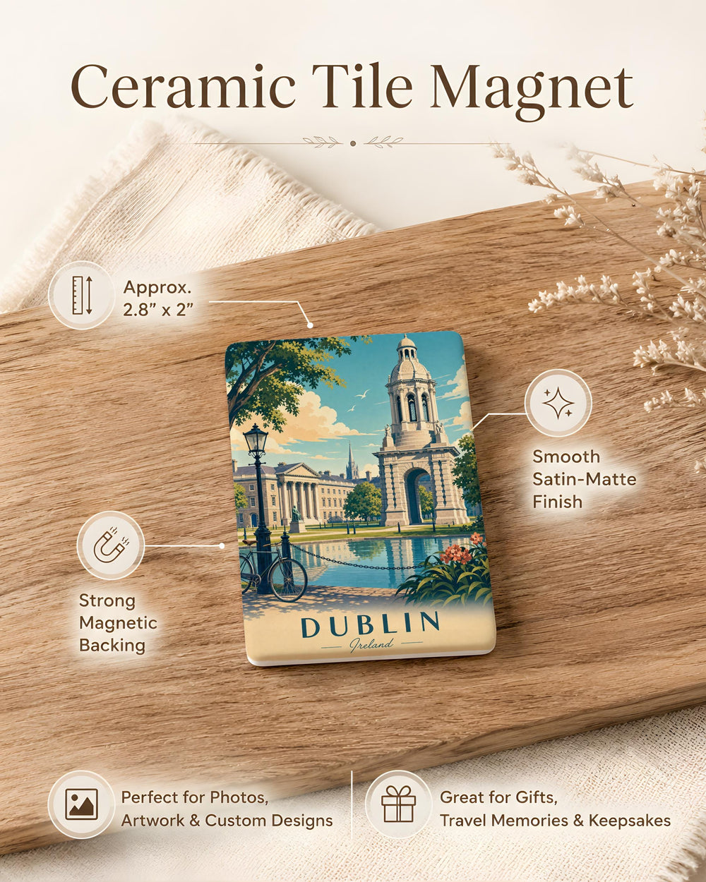 Trinity College Dublin Fridge Magnet, Ireland University Campus Souvenir, Dublin Landmark Refrigerator Magnet Gift