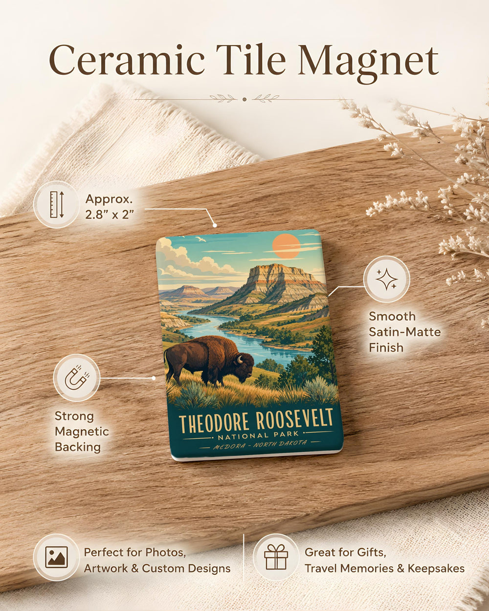 Theodore Roosevelt National Park Fridge Magnet, North Dakota Badlands Souvenir, Scenic Park Travel Keepsake Magnet