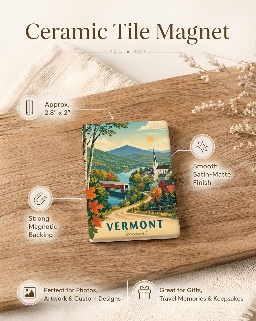 Vermont Fridge Magnet, Vermont State Souvenir Magnet, Vermont Travel Gift, Vermont Keepsake Refrigerator Magnet