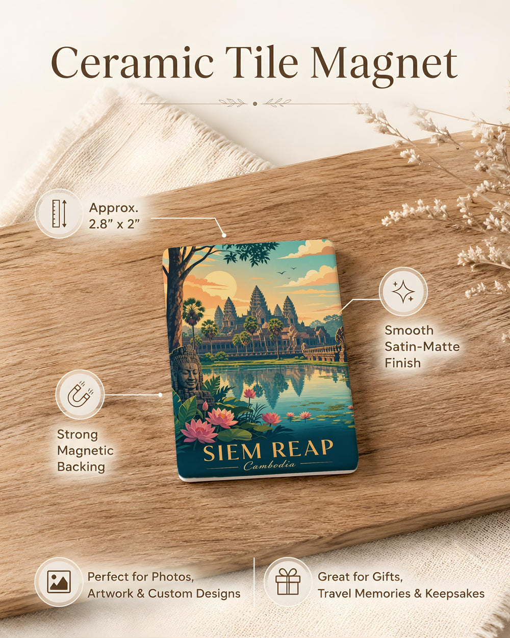Siem Reap Cambodia Fridge Magnet, Angkor Wat Temple Souvenir, Cambodia Travel Gift, Southeast Asia Landmark Magnet