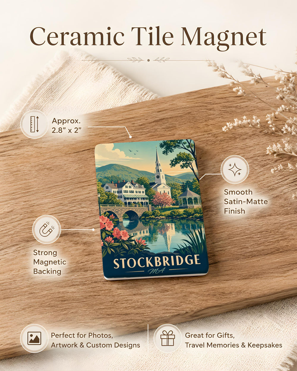 Stockbridge MA Fridge Magnet, Stockbridge Massachusetts Souvenir Magnet, Berkshires Travel Keepsake, New England Gift