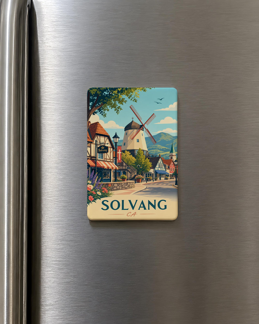 Solvang CA Fridge Magnet, Solvang California Souvenir Magnet, Danish Village Landmark Travel Keepsake Gift