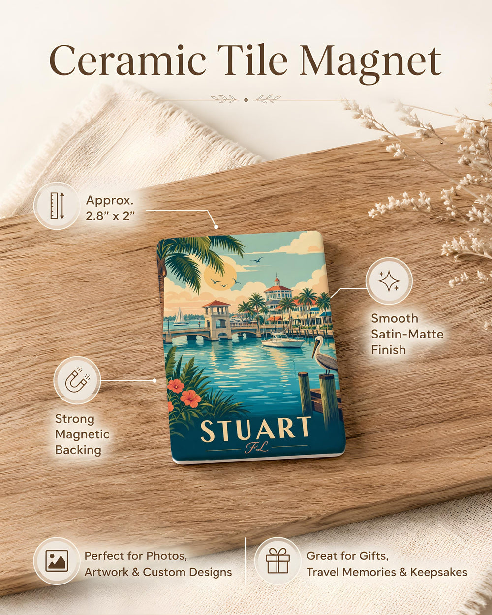 Stuart Florida Fridge Magnet, Stuart FL Souvenir Magnet, Florida Travel Gift, Coastal Town Keepsake, Vacation Memento Magnet