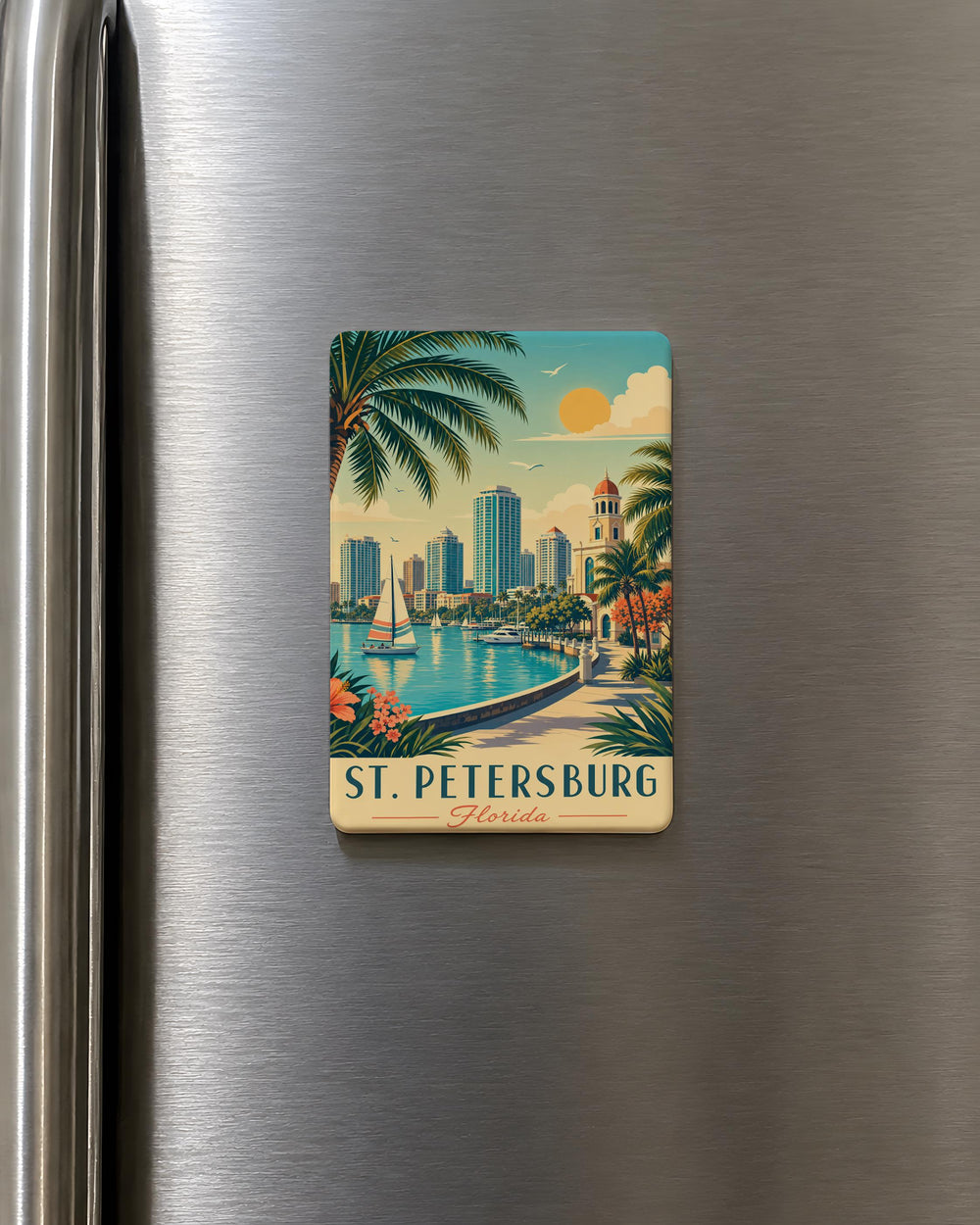 St Petersburg Florida Fridge Magnet, St Pete FL Souvenir Magnet, Tampa Bay Travel Gift, Florida Vacation Keepsake Magnet