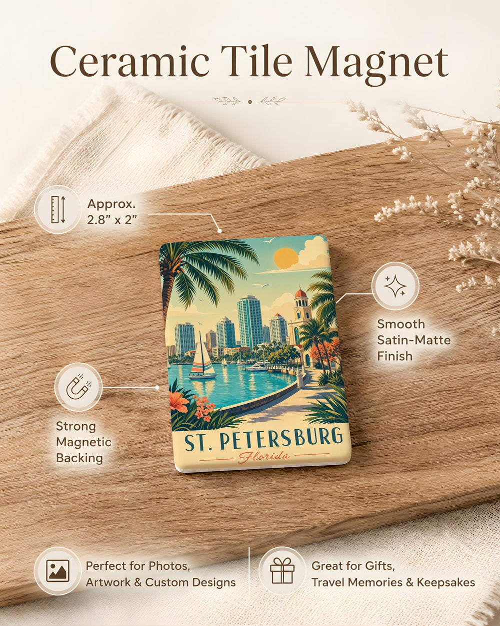 St Petersburg Florida Fridge Magnet, St Pete FL Souvenir Magnet, Tampa Bay Travel Gift, Florida Vacation Keepsake Magnet