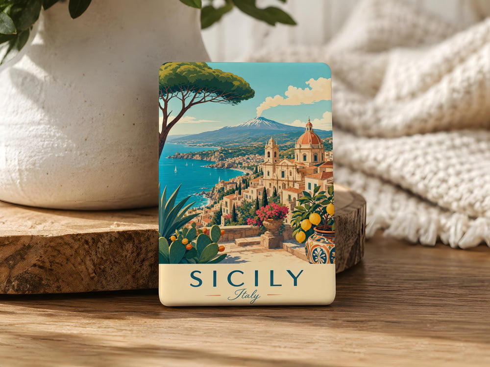Sicily Italy Fridge Magnet, Sicilia Souvenir Magnet, Palermo Catania Taormina Travel Gift, Italian Island Keepsake Magnet