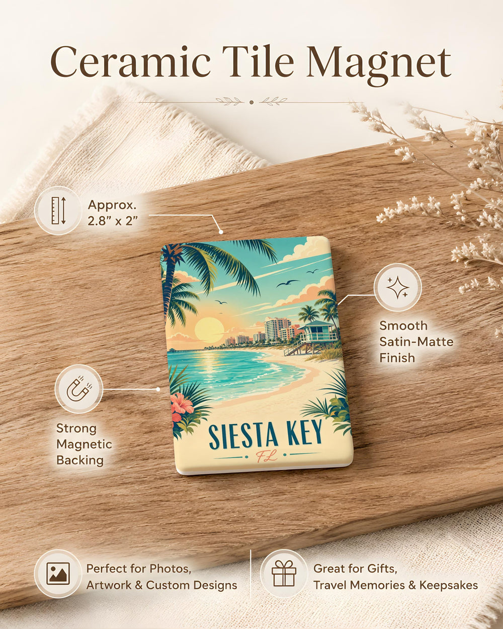Siesta Key FL Fridge Magnet, Siesta Key Florida Souvenir Magnet, Beach Town Vacation Travel Gift, Coastal Keepsake Magnet