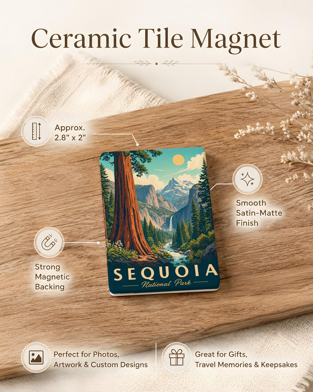 Sequoia National Park Fridge Magnet, Giant Sequoia Trees, California Park Souvenir, Nature Travel Keepsake Magnet