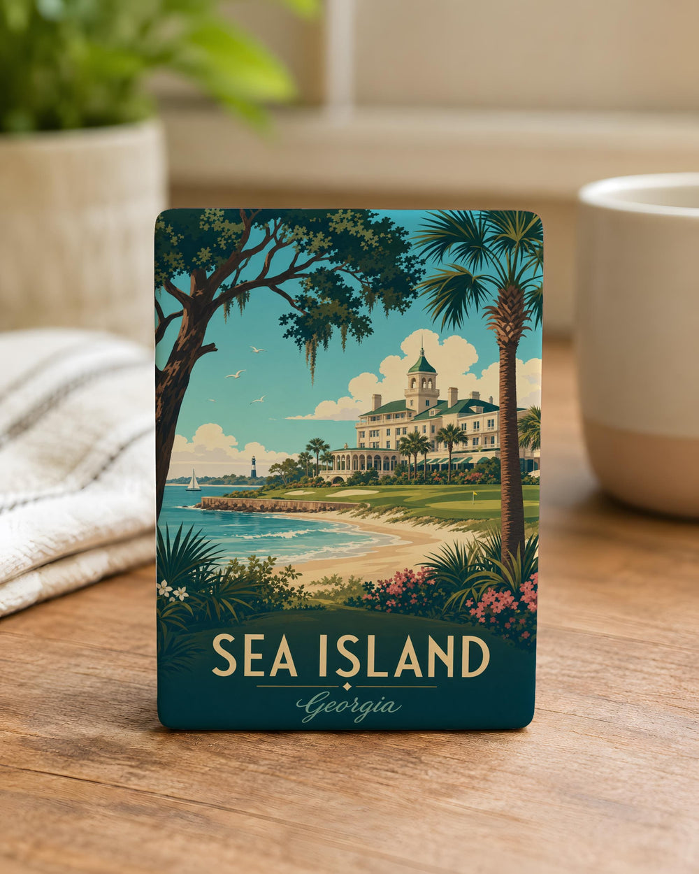 Sea Island Fridge Magnet, Coastal Island Beach Scene Souvenir Magnet, Ocean Shoreline Decor Magnet