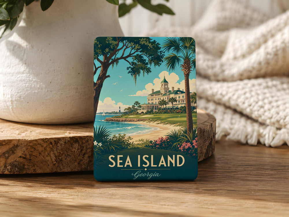 Sea Island Fridge Magnet, Coastal Island Beach Scene Souvenir Magnet, Ocean Shoreline Decor Magnet