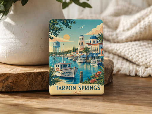 Tarpon Springs FL Fridge Magnet, Florida Souvenir Magnet, Tarpon Springs Waterfront Travel Gift, Greek Sponge Docks Keepsake Magnet