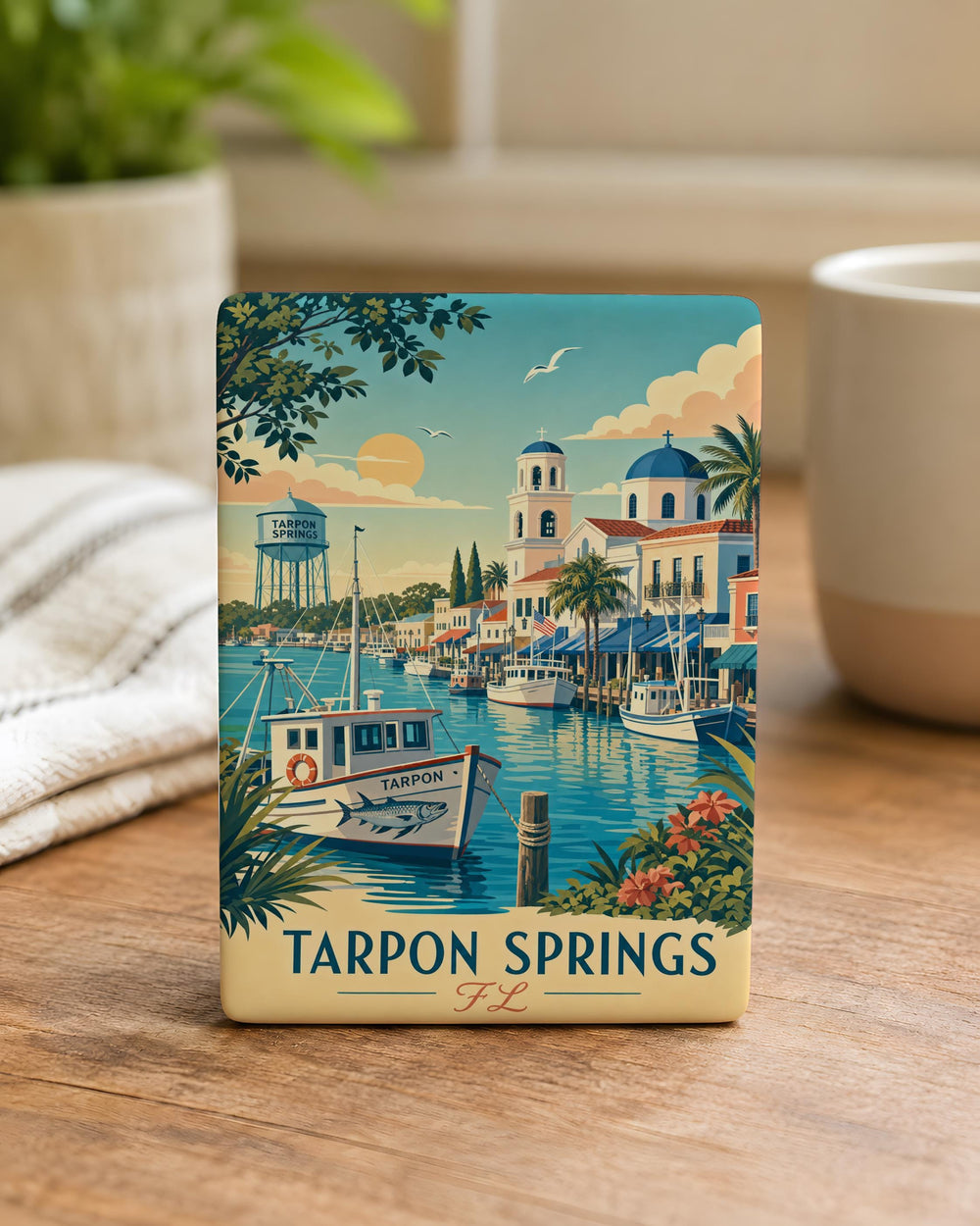 Tarpon Springs FL Fridge Magnet, Florida Souvenir Magnet, Tarpon Springs Waterfront Travel Gift, Greek Sponge Docks Keepsake Magnet