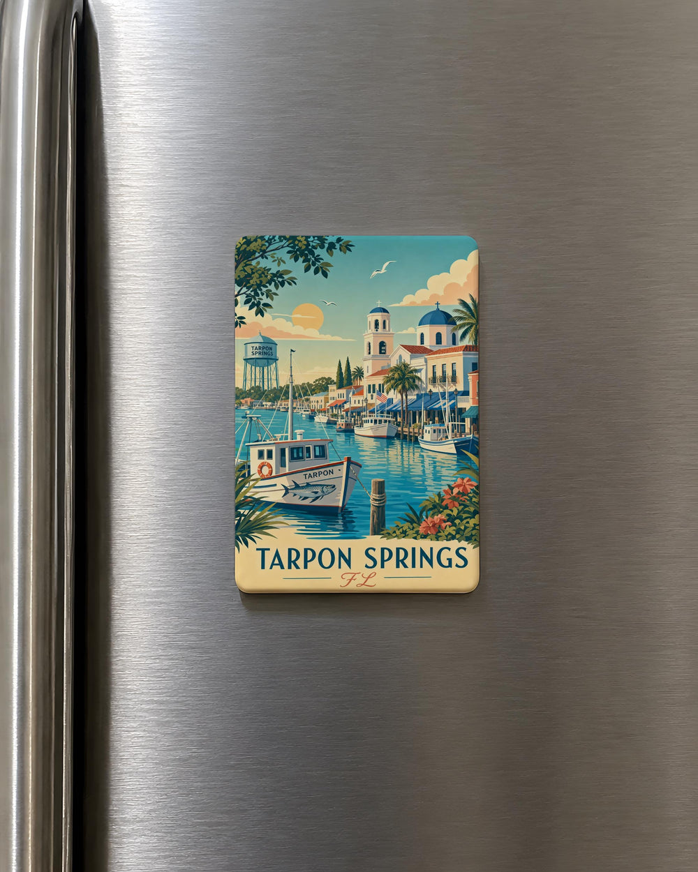 Tarpon Springs FL Fridge Magnet, Florida Souvenir Magnet, Tarpon Springs Waterfront Travel Gift, Greek Sponge Docks Keepsake Magnet