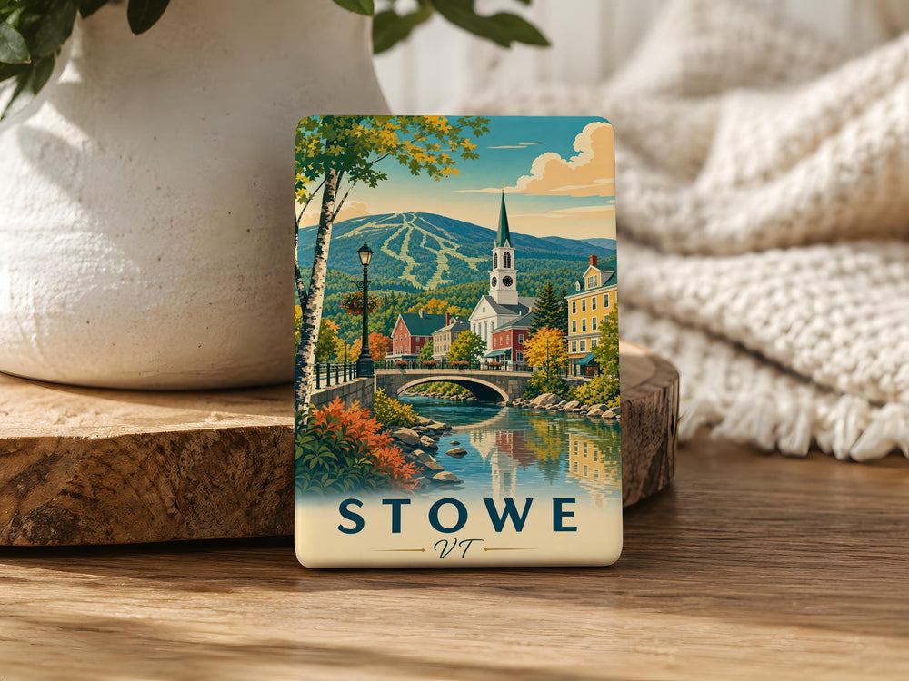 Stowe VT Fridge Magnet, Stowe Vermont Souvenir Magnet, Stowe Village Travel Gift, Vermont Mountain Town Keepsake Magnet