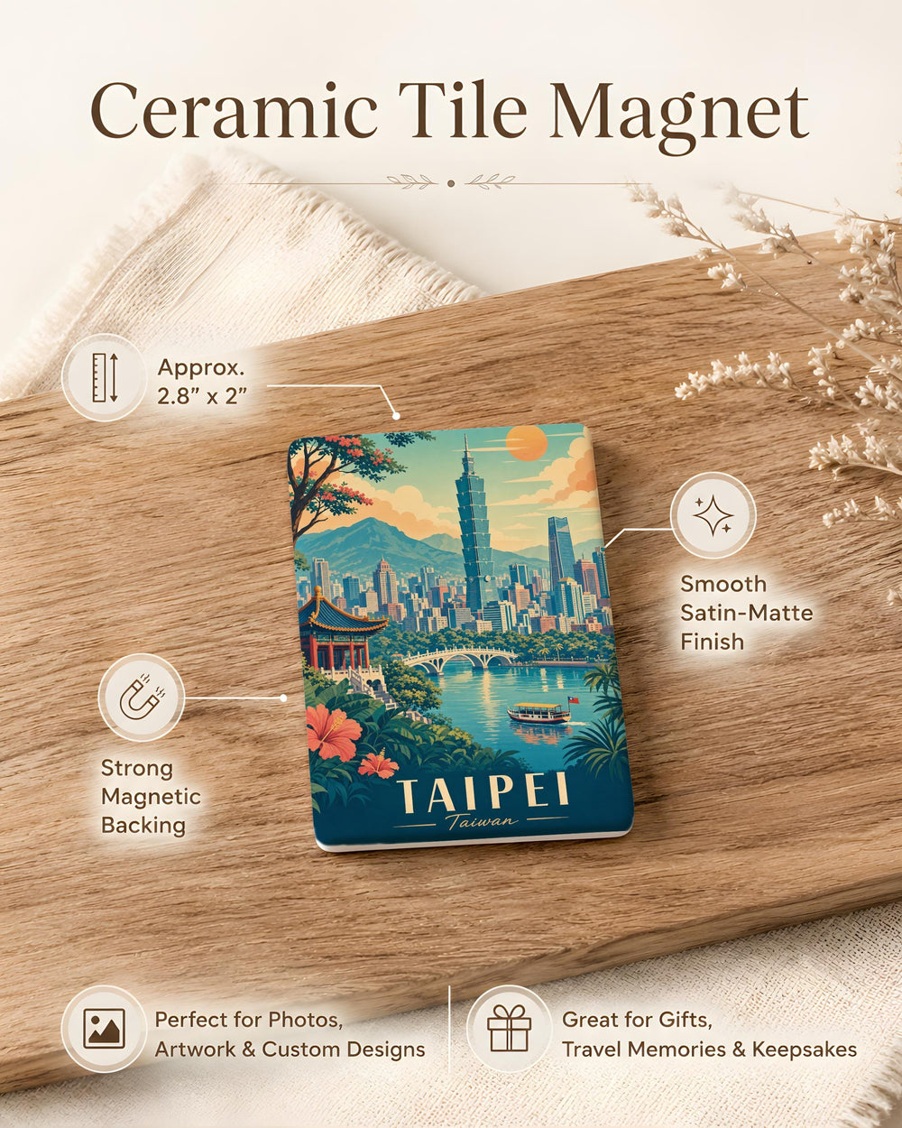 Taipei Taiwan Fridge Magnet, Taipei City Souvenir Magnet, Taiwan Travel Gift, Taipei Landmark Magnet, Asia Vacation Keepsake