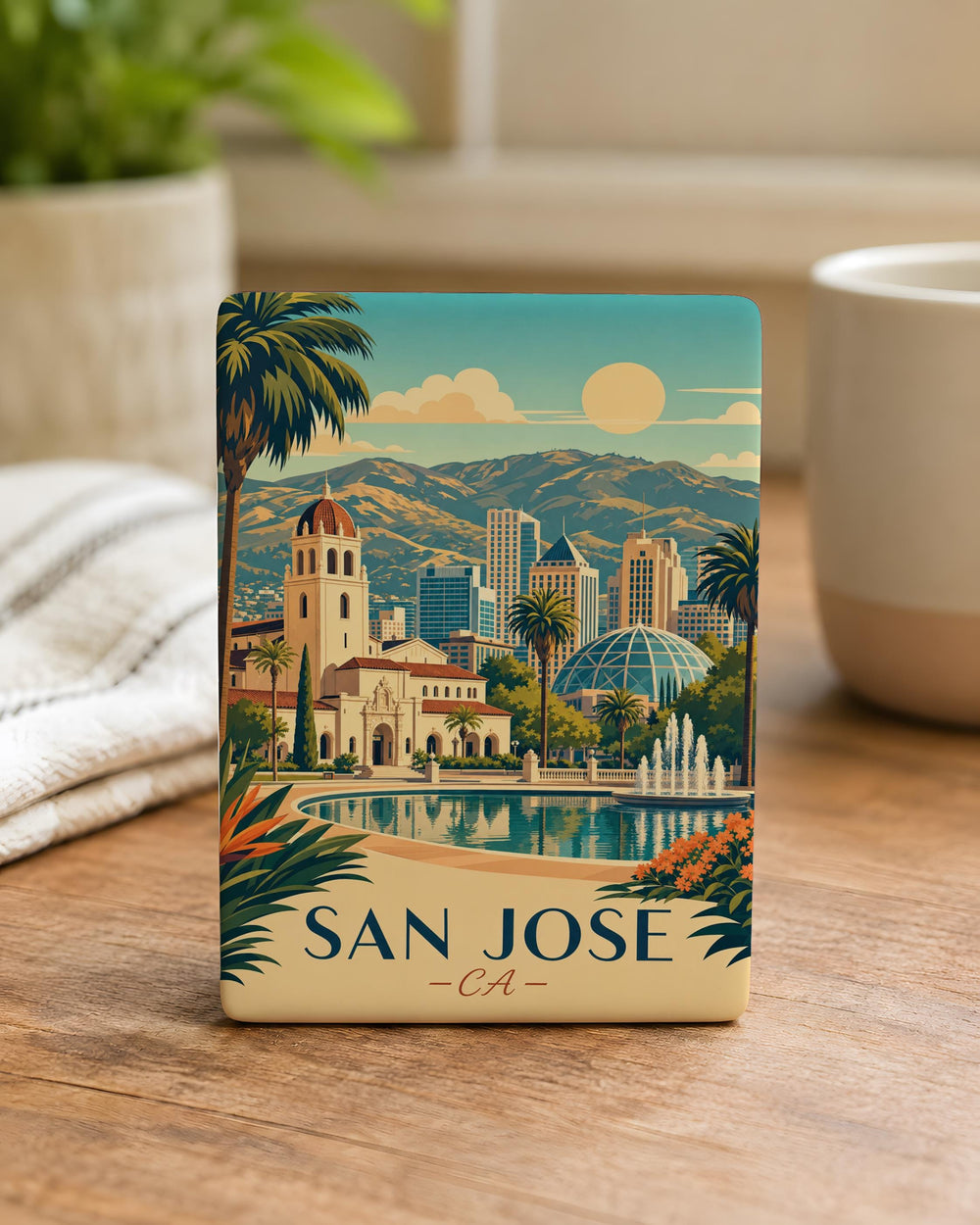 San Jose CA Fridge Magnet, San Jose California Souvenir Magnet, Silicon Valley Travel Gift, City Landmark Keepsake Magnet