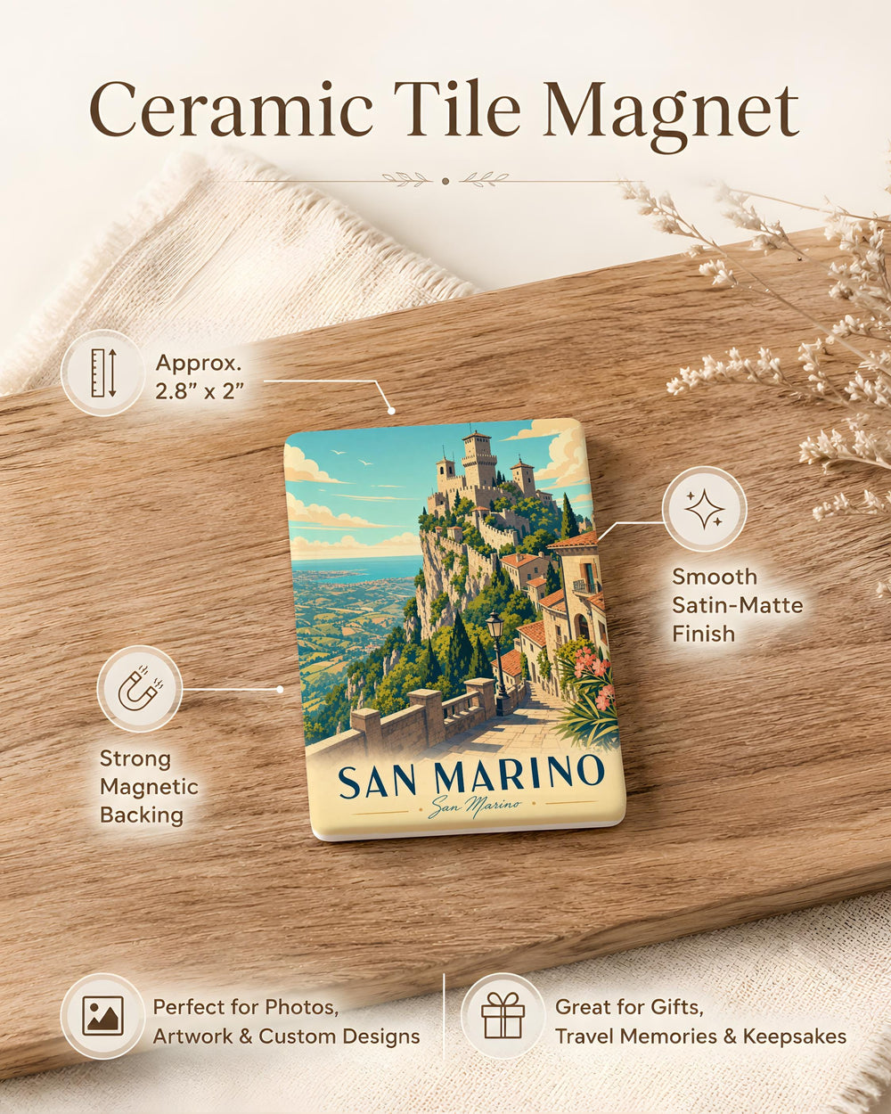 San Marino Fridge Magnet, Republic of San Marino Souvenir Magnet, San Marino Landmark Travel Keepsake Magnet