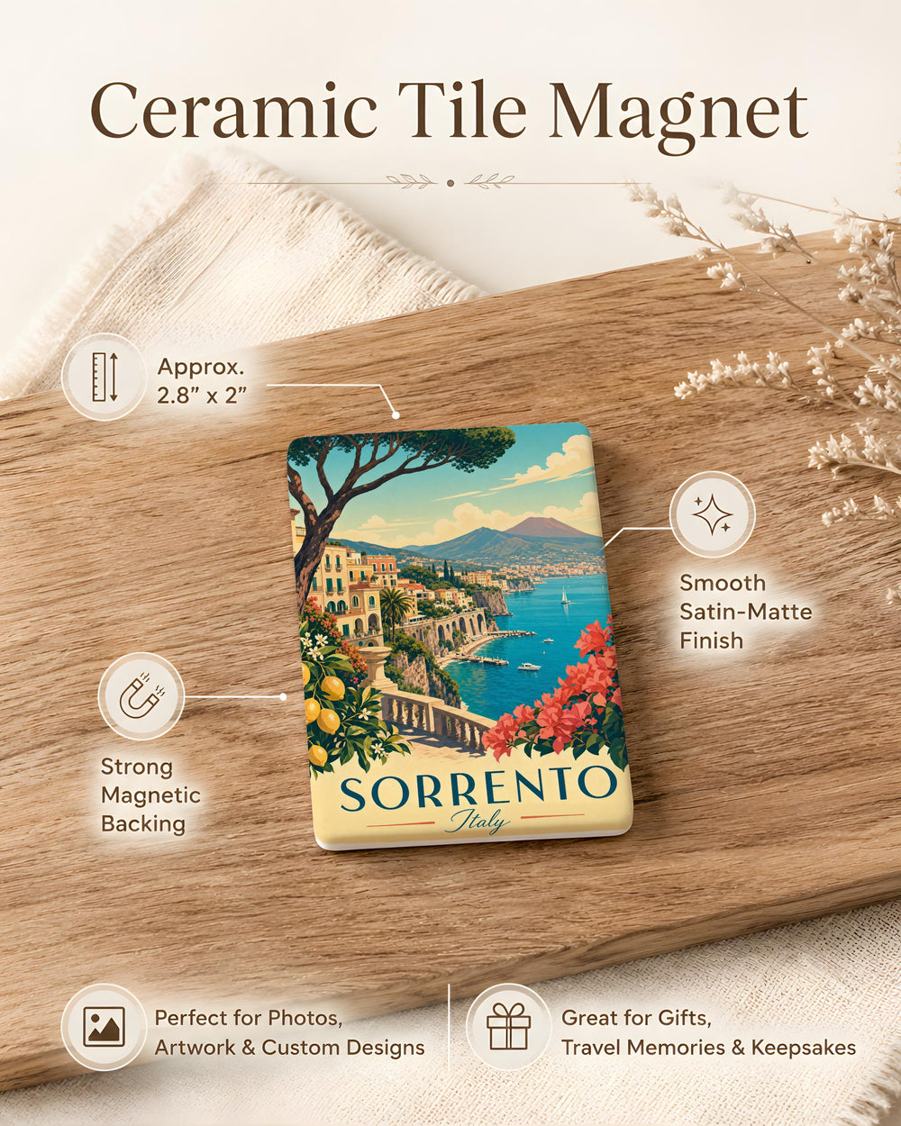 Sorrento Italy Fridge Magnet, Sorrento Coast Souvenir Magnet, Amalfi Coast Travel Magnet, Italy Vacation Keepsake Magnet