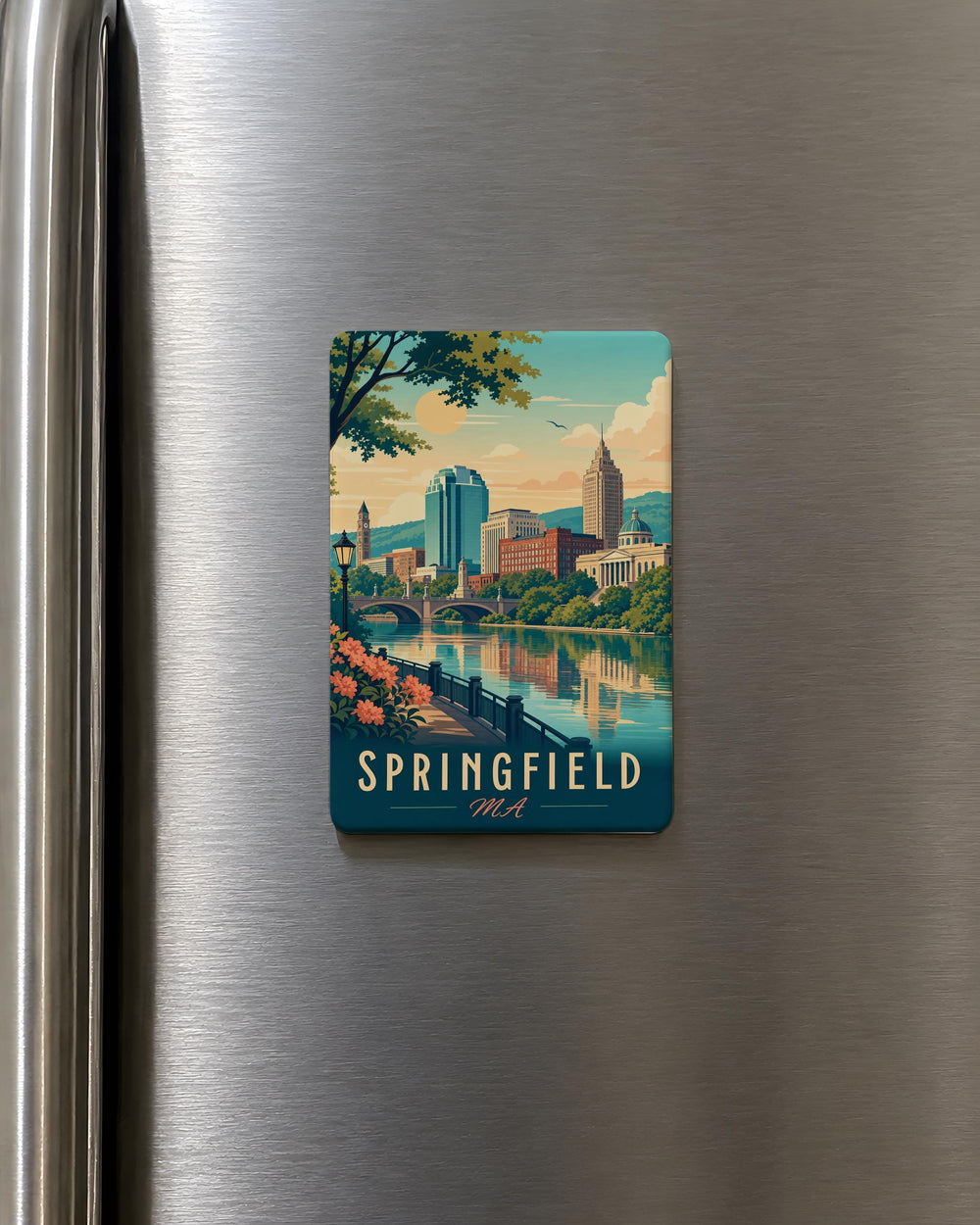 Springfield MA Fridge Magnet, Springfield Massachusetts Souvenir Magnet, City Landmark Travel Keepsake Gift