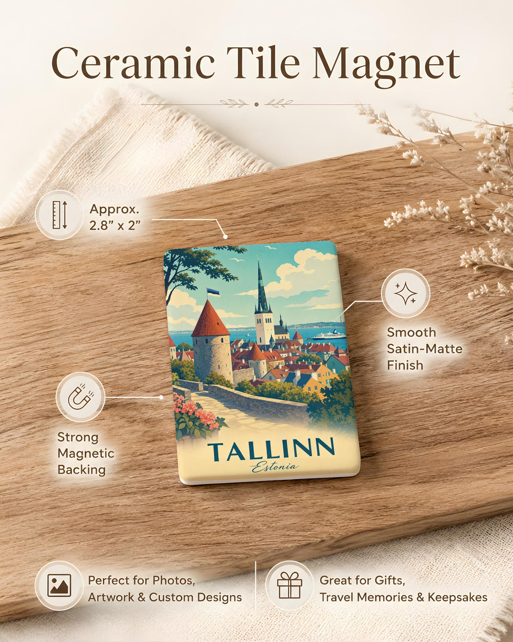 Tallinn Estonia Fridge Magnet, Tallinn City Souvenir Magnet, Estonia Travel Gift, Baltic Capital Landmark Magnet