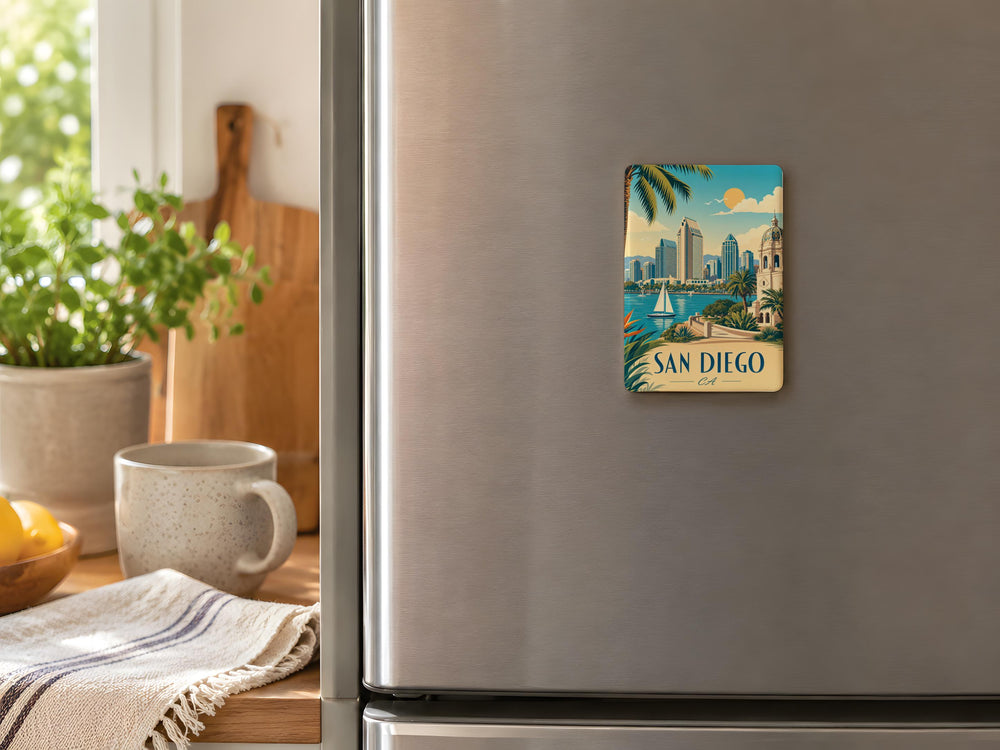 San Diego CA Fridge Magnet, San Diego California Souvenir Magnet, San Diego Travel Gift, Coastal City Landmark Keepsake Magnet