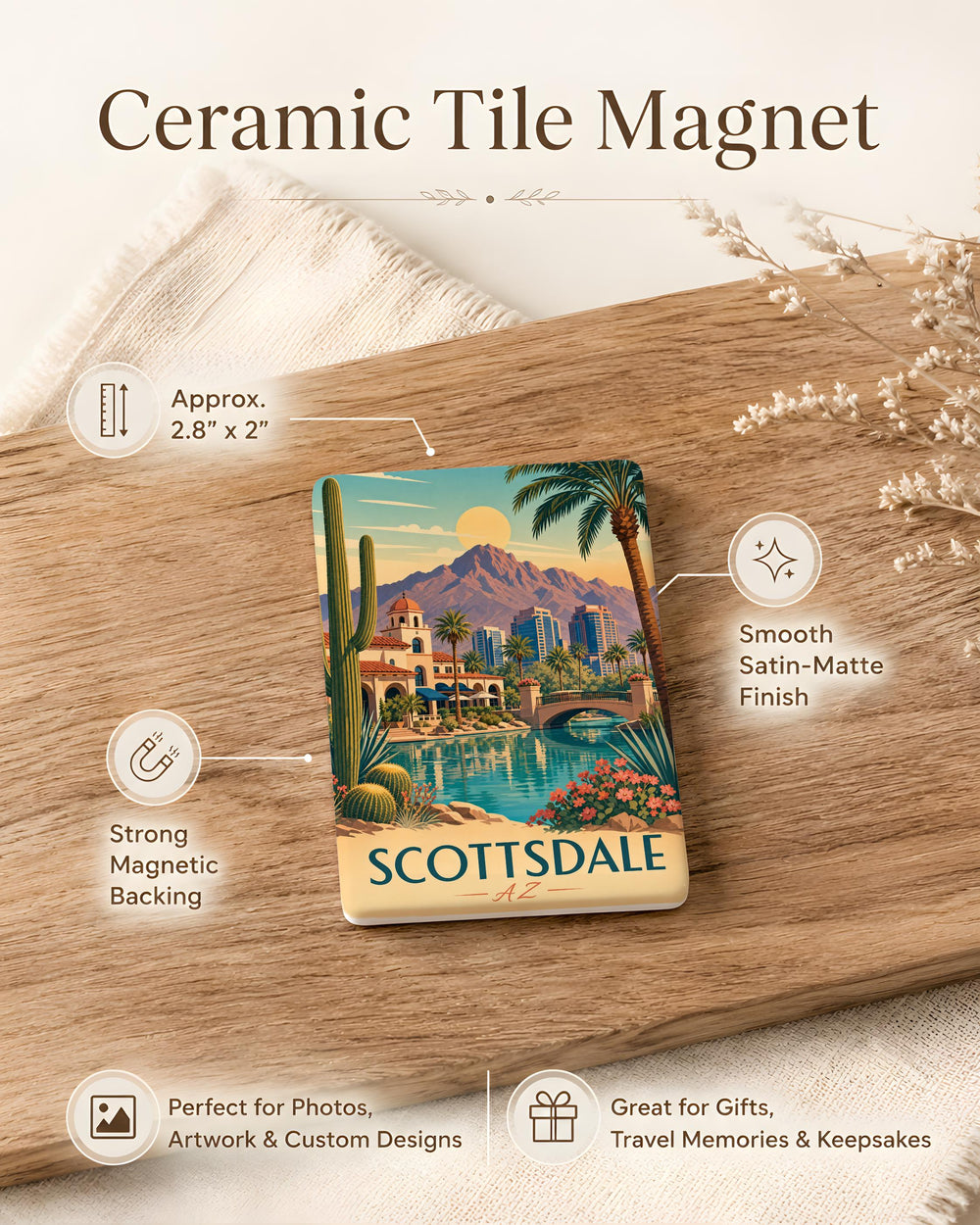 Scottsdale Arizona Fridge Magnet, Scottsdale AZ Souvenir Magnet, Desert Southwest Travel Gift, Arizona Vacation Keepsake