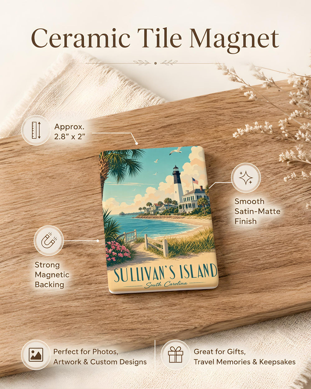 Sullivans Island Fridge Magnet, South Carolina Beach Town Souvenir, Coastal Landmark Keepsake Magnet