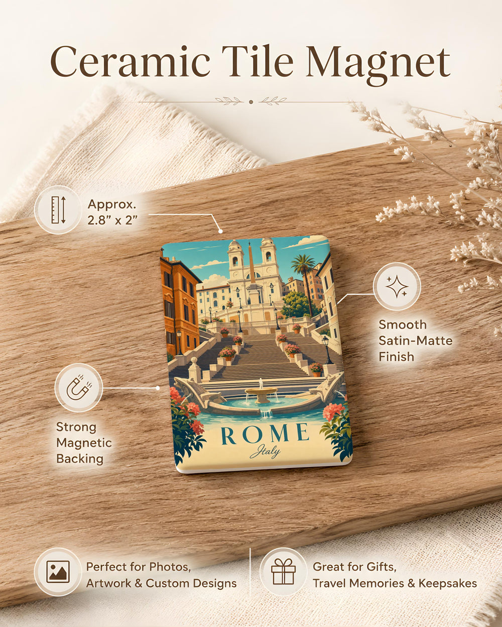 Spanish Steps Rome Fridge Magnet, Iconic Italian Landmark Souvenir Magnet, Travel Gift, Rome Italy Keepsake Magnet
