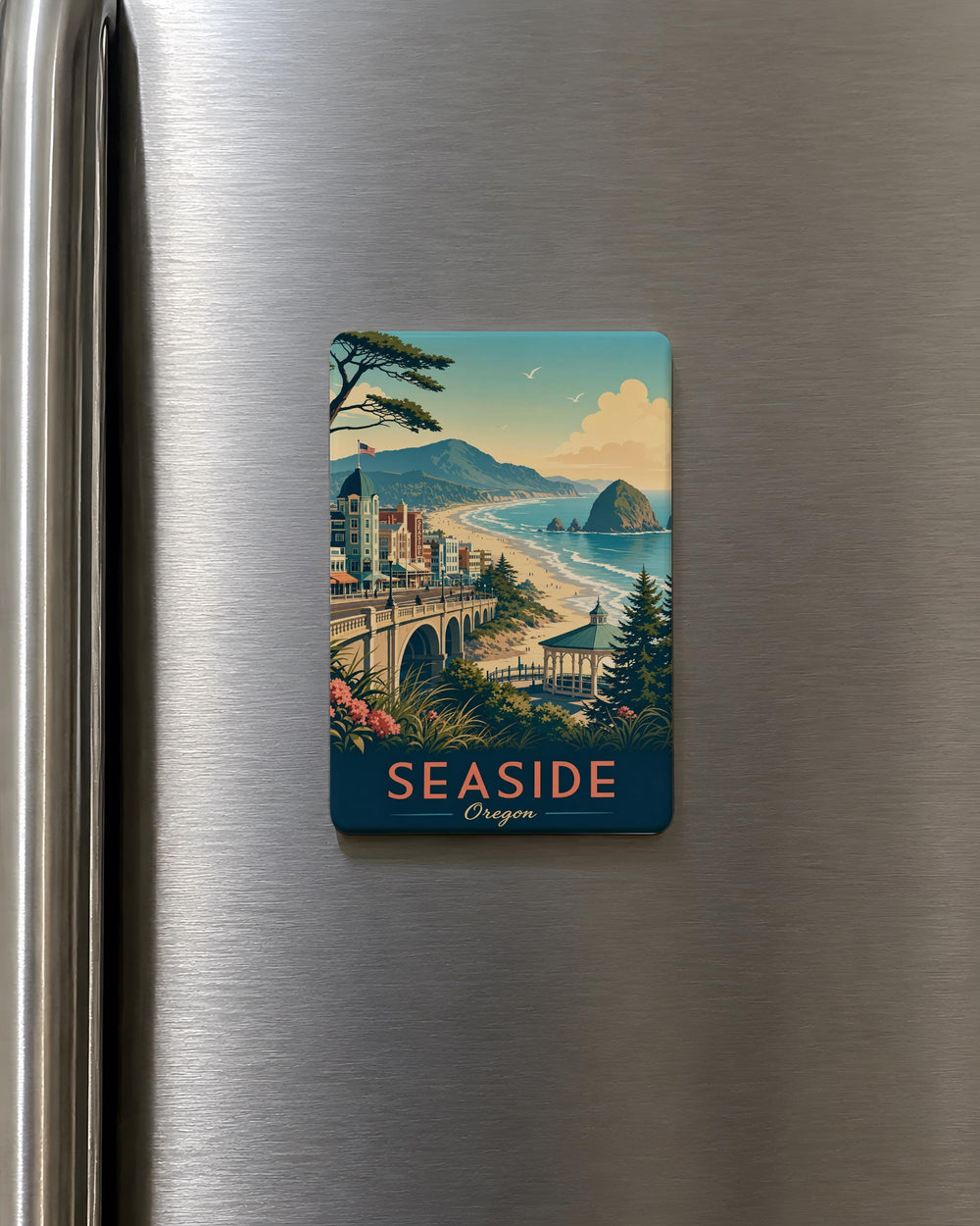 Seaside Oregon Fridge Magnet, Oregon Coast Souvenir Magnet, Beach Town Travel Keepsake, Coastal Vacation Gift