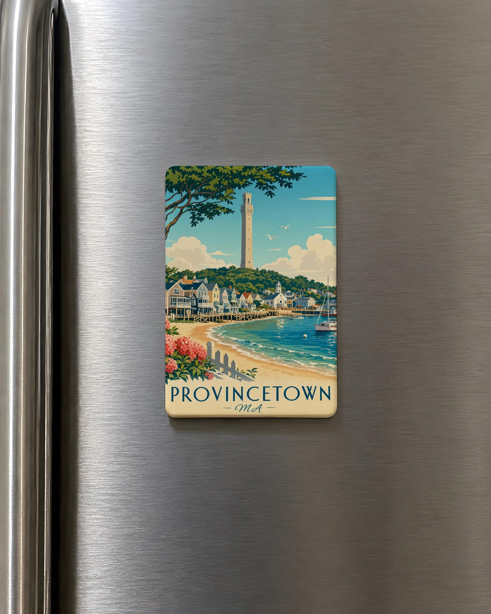 Provincetown MA Fridge Magnet, Cape Cod Massachusetts Souvenir, Provincetown Harbor Coastal Town Travel Keepsake Magnet