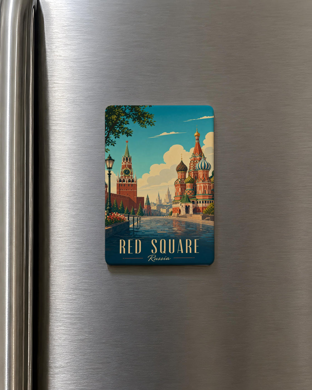 Red Square Fridge Magnet, Moscow Landmark Souvenir Magnet, Russia Travel Keepsake Magnet, Saint Basil’s Cathedral Magnet