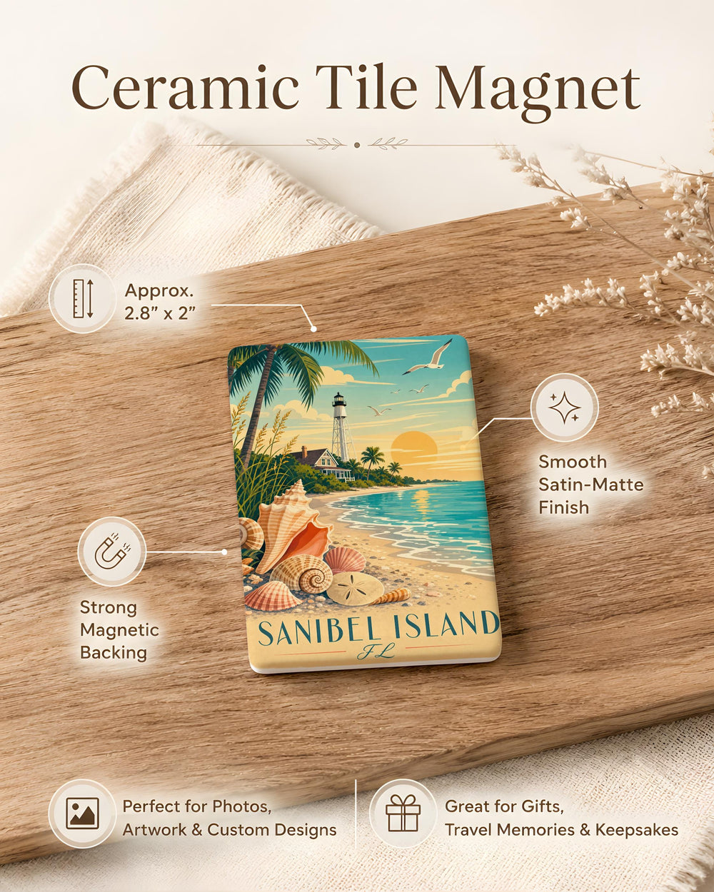 Sanibel Island FL Fridge Magnet, Sanibel Island Florida Souvenir Magnet, Beach Vacation Travel Gift, Coastal Island Keepsake