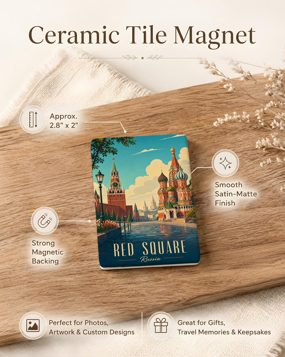 Red Square Fridge Magnet, Moscow Landmark Souvenir Magnet, Russia Travel Keepsake Magnet, Saint Basil’s Cathedral Magnet