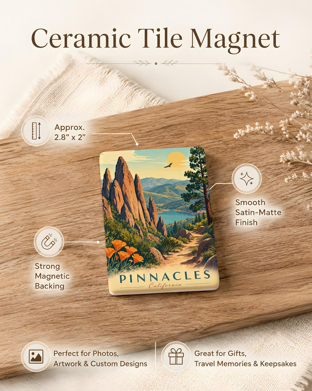 Pinnacles National Park Fridge Magnet, California Hiking Trail Souvenir, High Peaks Rock Formations Travel Keepsake