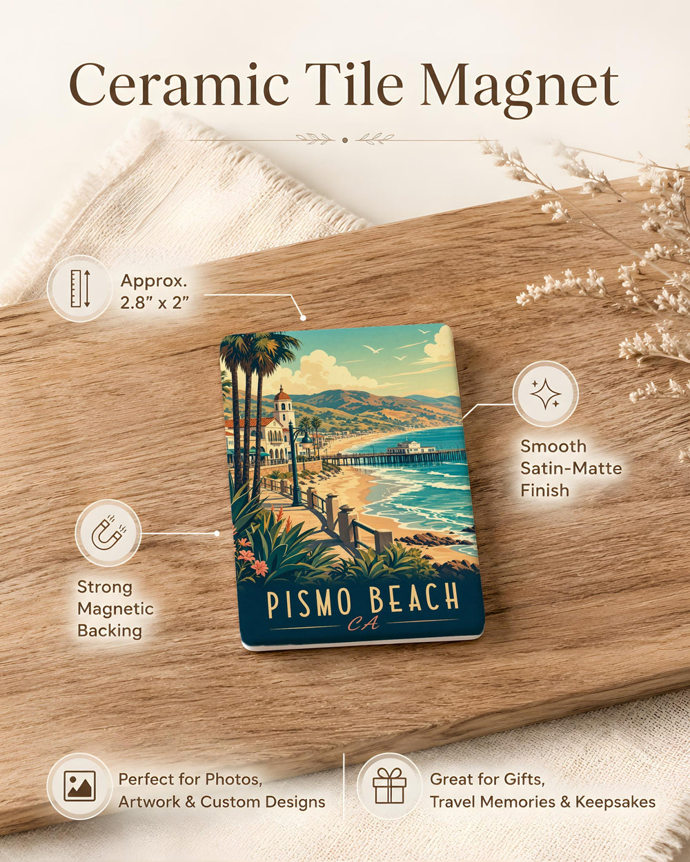 Pismo Beach CA Fridge Magnet, Pismo Beach California Souvenir Magnet, Central Coast Travel Gift, Beach Town Keepsake Magnet