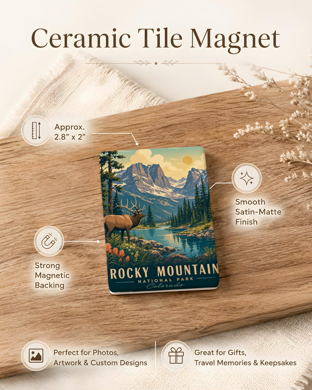 Rocky Mountain National Park Fridge Magnet, Colorado Mountain Landscape Souvenir Magnet, Estes Park Travel Keepsake Magnet