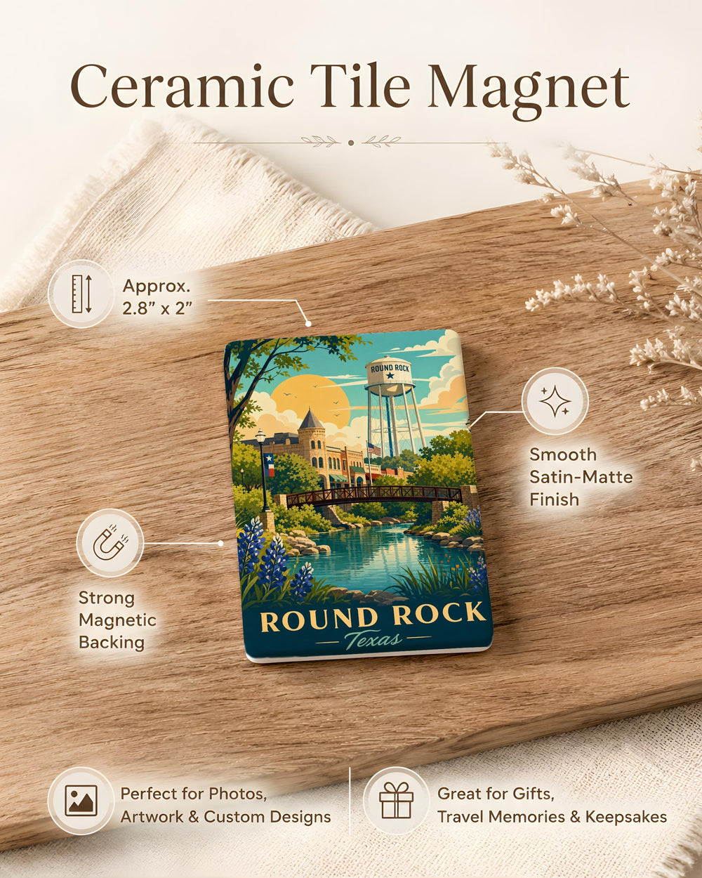 Round Rock TX Fridge Magnet, Round Rock Texas Souvenir Magnet, Round Rock Landmark Travel Gift, Texas City Keepsake Magnet