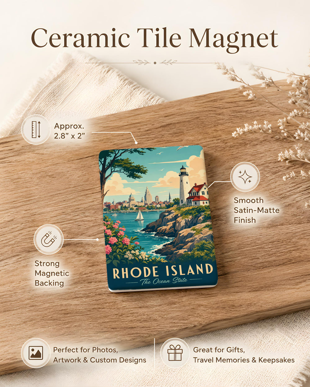 Rhode Island Fridge Magnet, Rhode Island Souvenir Magnet, Ocean State Travel Gift, New England Keepsake Magnet