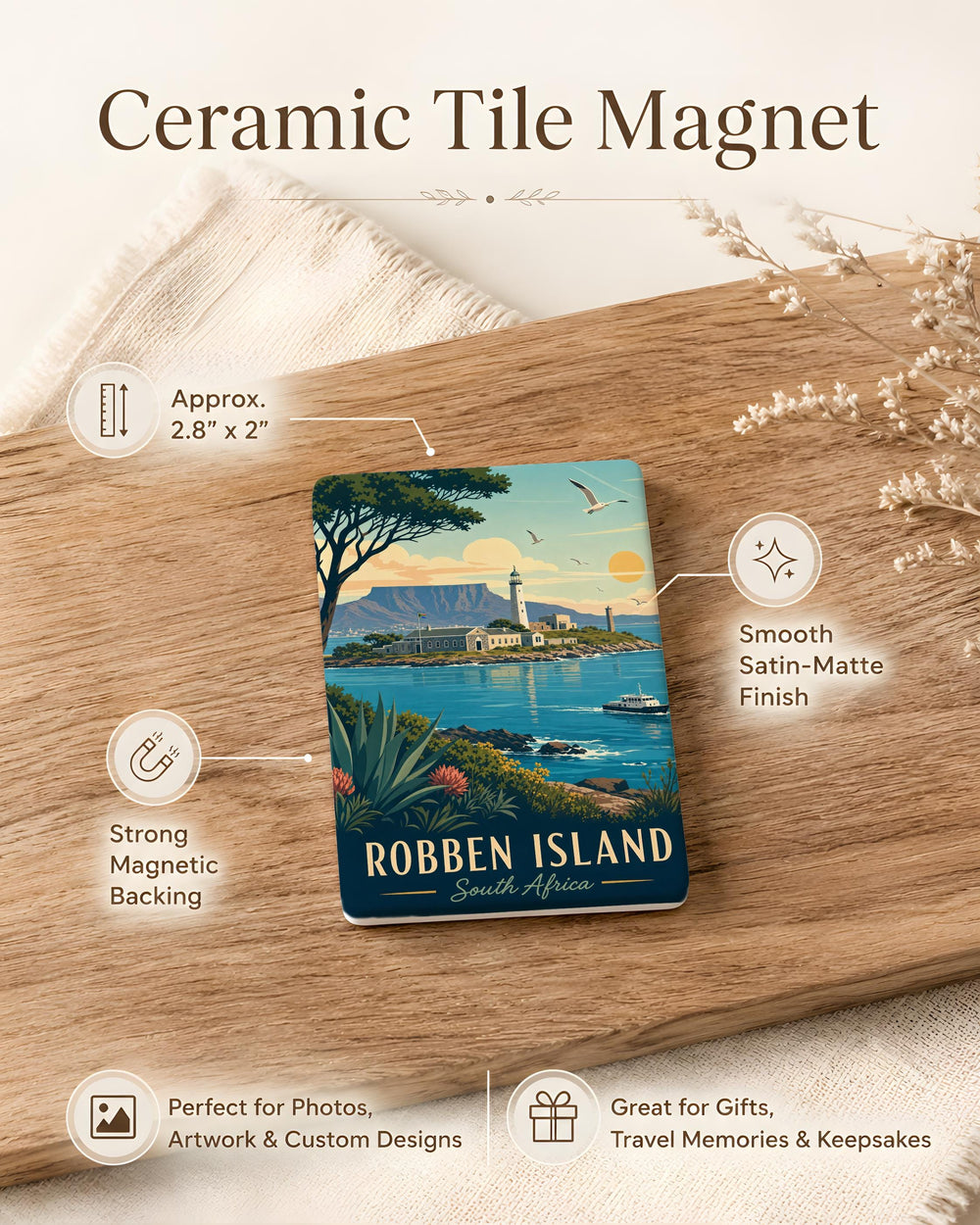 Robben Island Fridge Magnet, South Africa Landmark Souvenir, Prison History Travel Keepsake Magnet