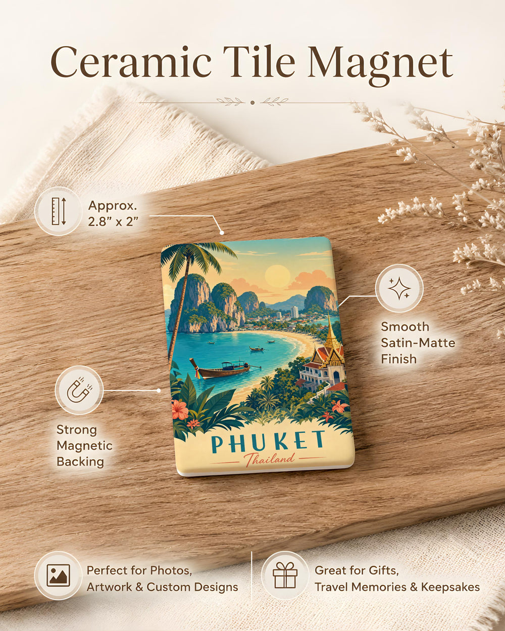 Phuket Thailand Fridge Magnet, Phuket Souvenir Magnet, Thailand Travel Gift, Phuket Island Keepsake, Vacation Memory Magnet