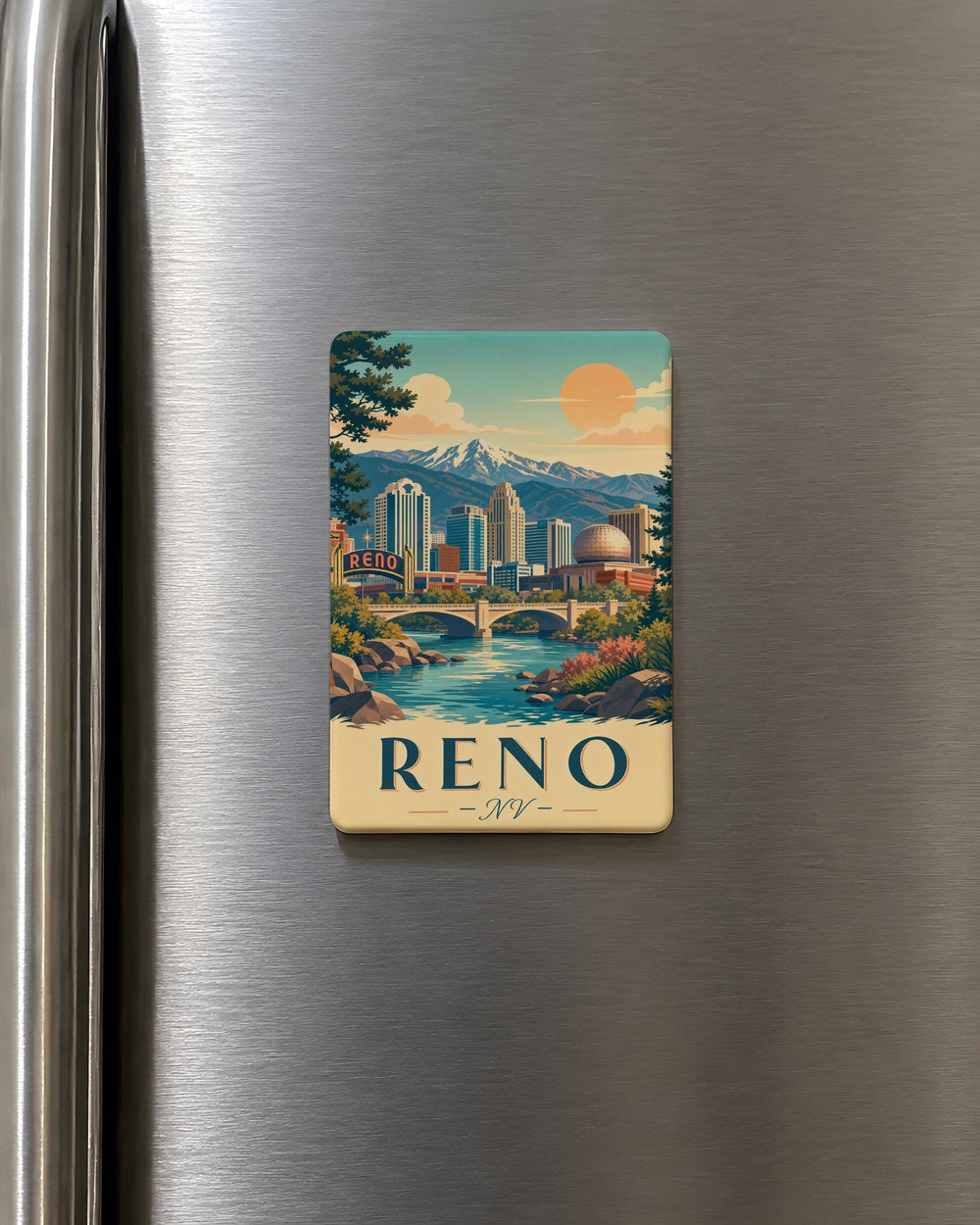 Reno Nevada Fridge Magnet, Reno NV Souvenir Magnet, Reno Skyline Landmark Travel Gift, Nevada Vacation Keepsake Magnet