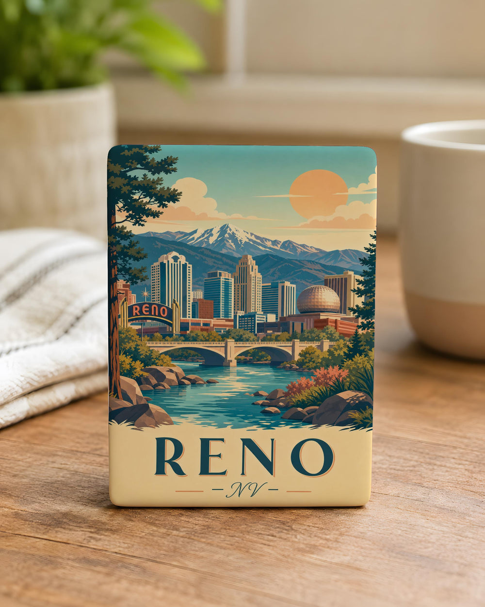 Reno Nevada Fridge Magnet, Reno NV Souvenir Magnet, Reno Skyline Landmark Travel Gift, Nevada Vacation Keepsake Magnet