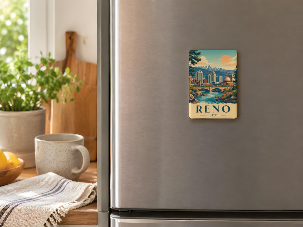 Reno Nevada Fridge Magnet, Reno NV Souvenir Magnet, Reno Skyline Landmark Travel Gift, Nevada Vacation Keepsake Magnet
