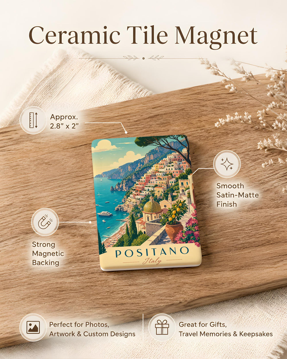 Positano Italy Fridge Magnet, Amalfi Coast Travel Souvenir, Positano Cliffside Village and Coastal Scenery Magnet