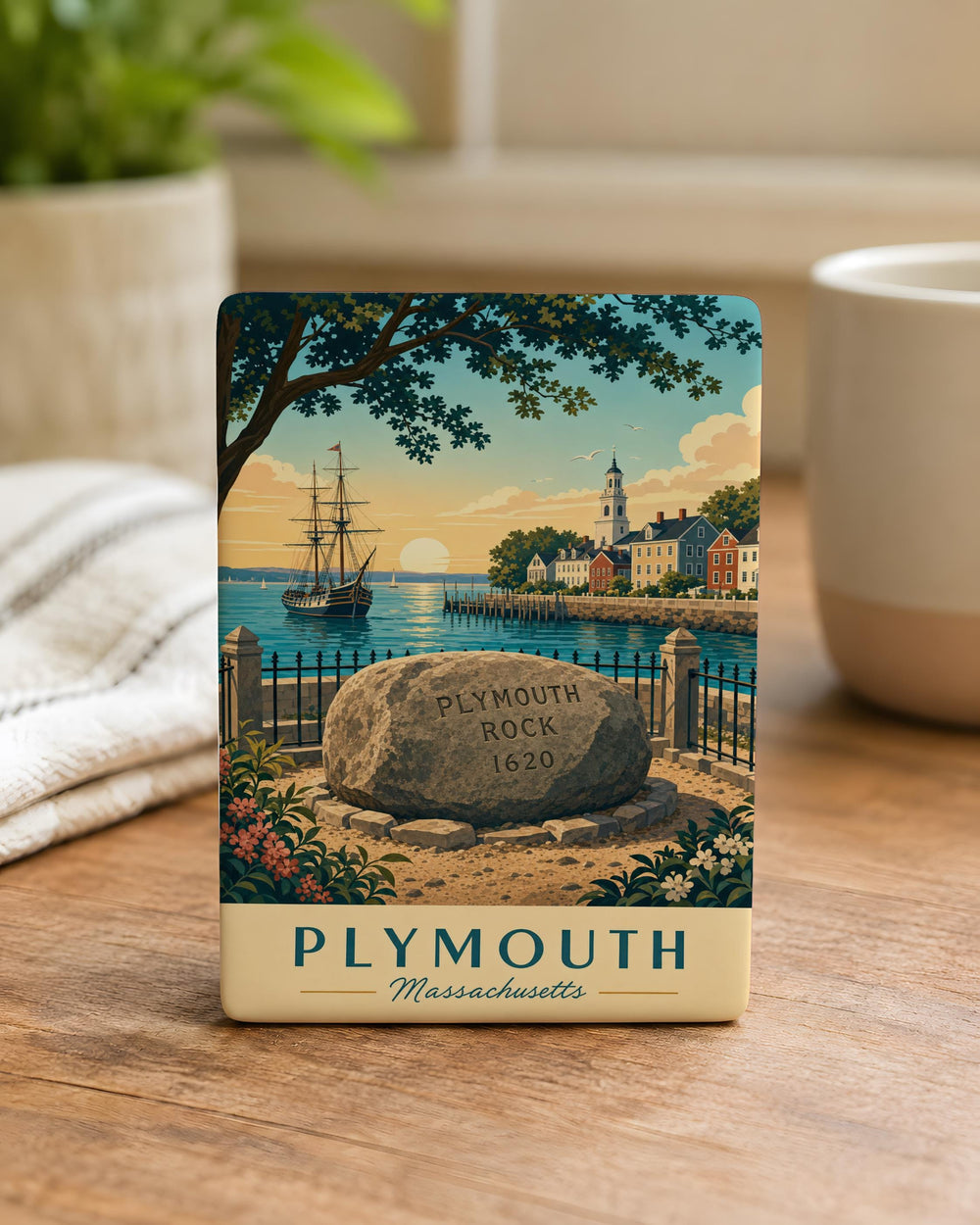 Plymouth Rock Fridge Magnet, Plymouth Massachusetts Landmark Souvenir Magnet, Historic Pilgrim Landing Site Magnet