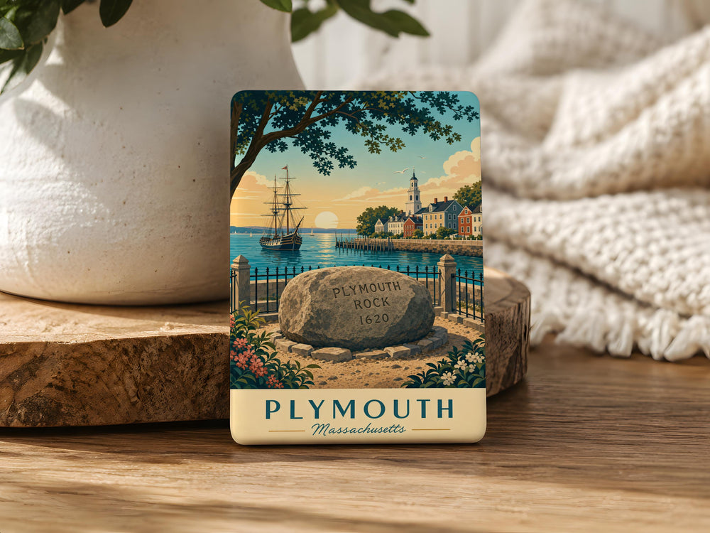 Plymouth Rock Fridge Magnet, Plymouth Massachusetts Landmark Souvenir Magnet, Historic Pilgrim Landing Site Magnet
