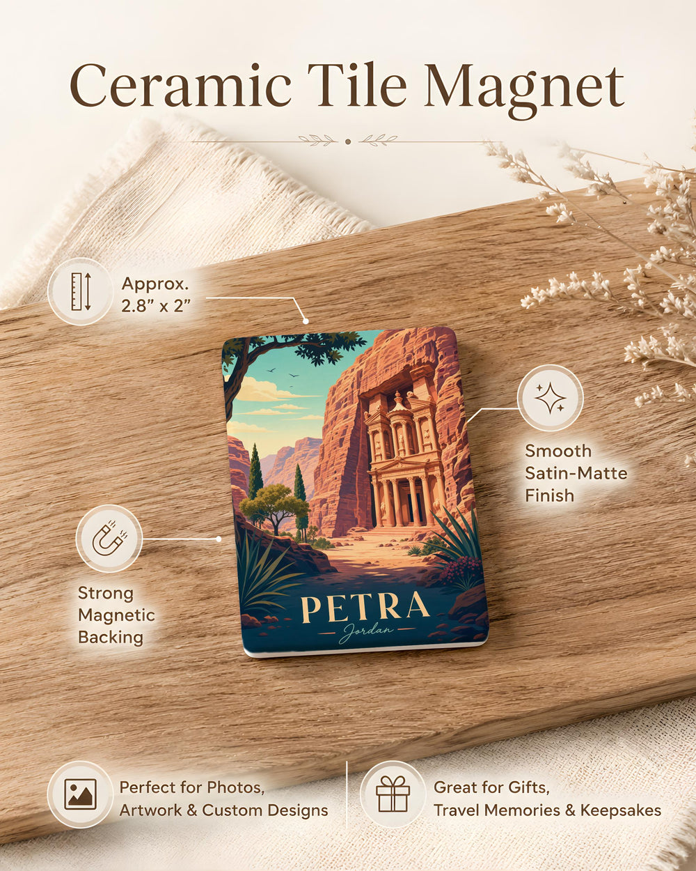 Petra Fridge Magnet, Jordan Ancient City Al-Khazneh Treasury Landmark Souvenir Gift, Travel Keepsake Magnet