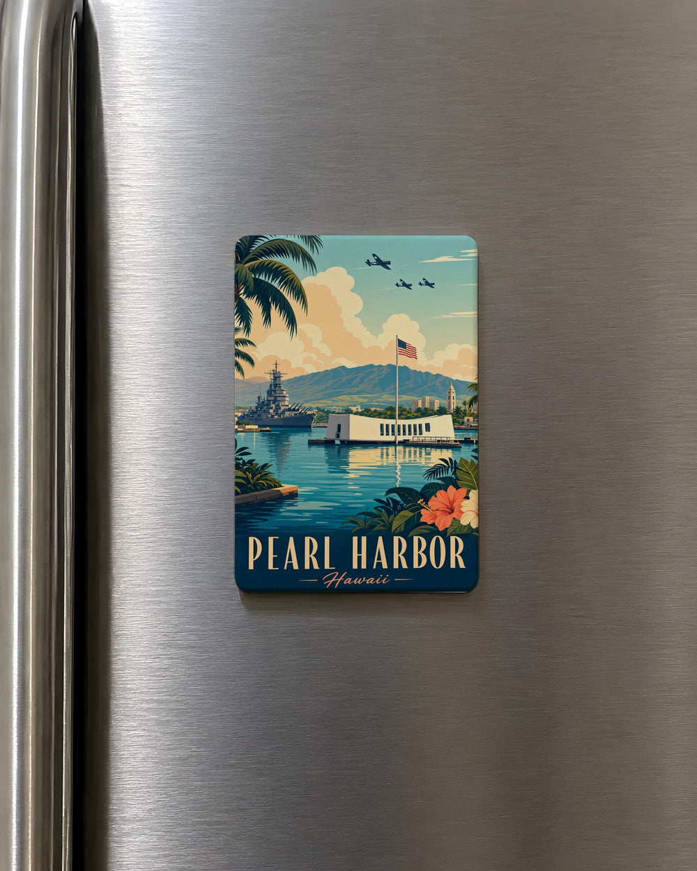 Pearl Harbor Fridge Magnet, Hawaii Naval Base Memorial Souvenir, WWII History Gift, USS Arizona Tribute Magnet
