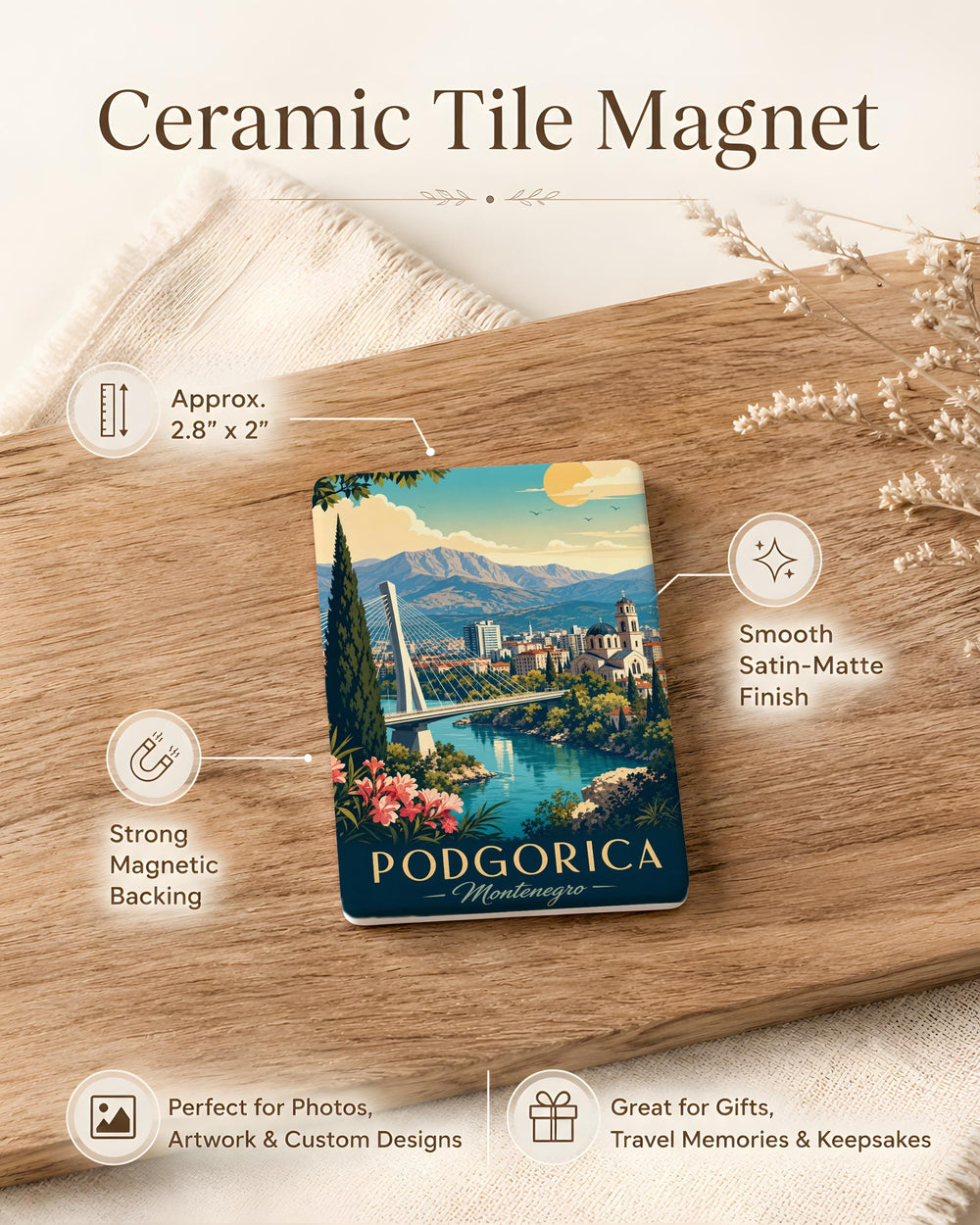 Podgorica Montenegro Fridge Magnet, Podgorica City Souvenir Magnet, Montenegro Travel Gift, Balkan Capital Keepsake Magnet