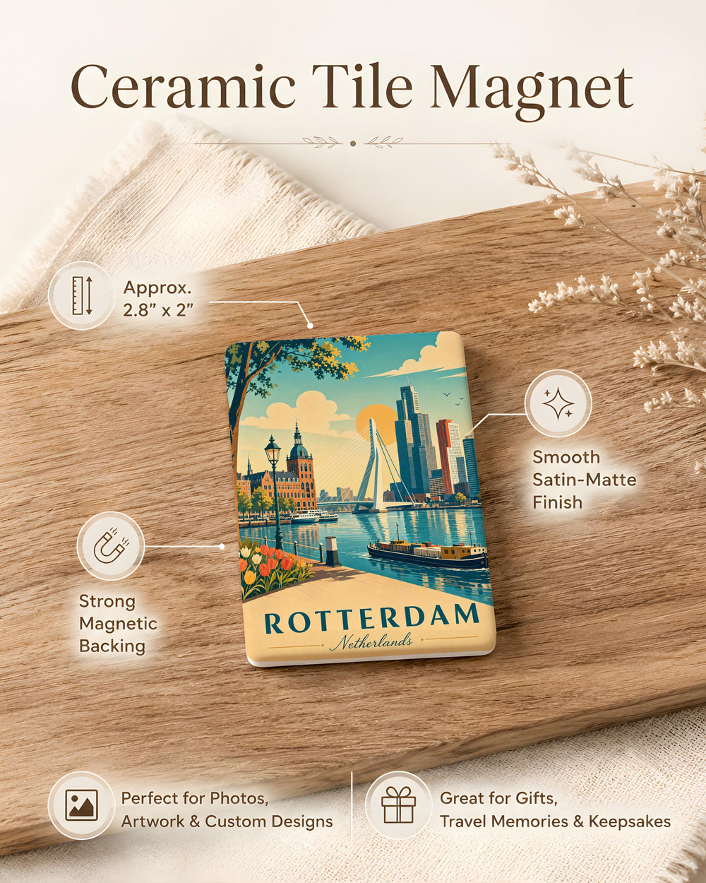 Rotterdam Netherlands Fridge Magnet, Rotterdam City Souvenir Magnet, Holland Travel Gift, Rotterdam Landmark Magnet